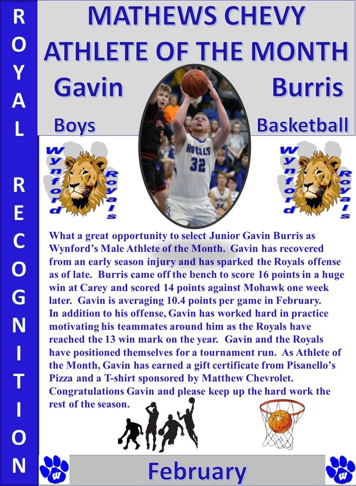 Gavin Burris February Boys Athlete of the Month