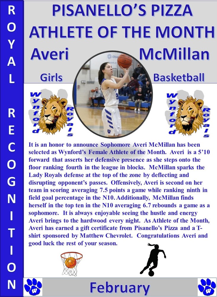 Averi McMillan February Female Athlete of the Month