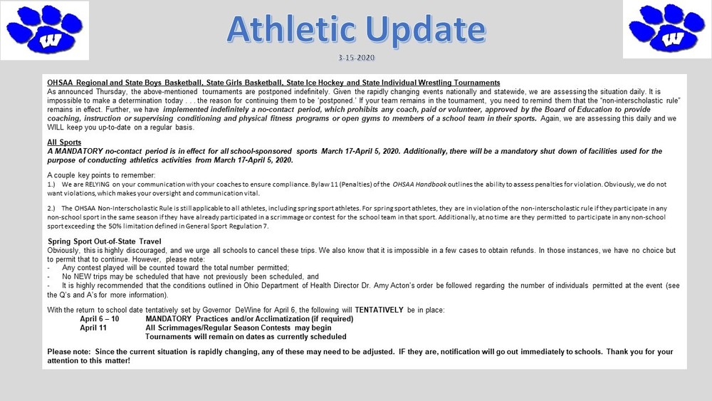 OHSAA Athletic Update