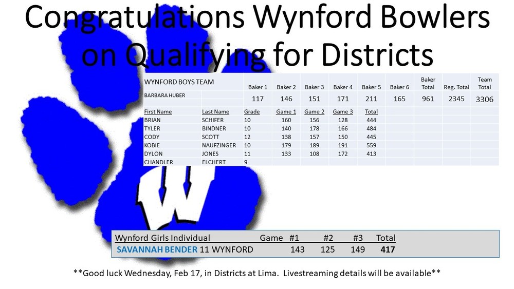 Wynford Bowlers Qualified for Districts