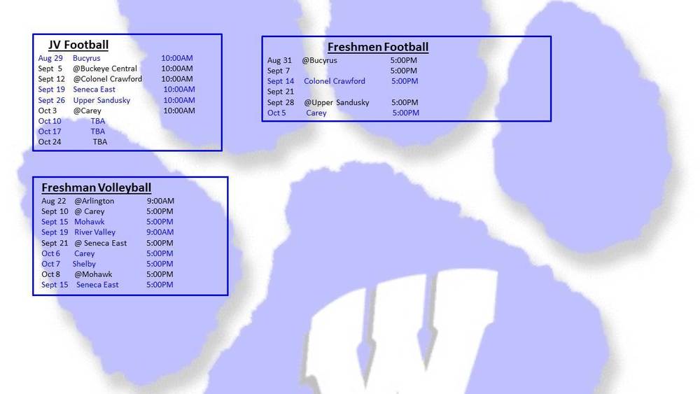 JV Football, Freshman Football and VB Updated Schedules | Wynford Local