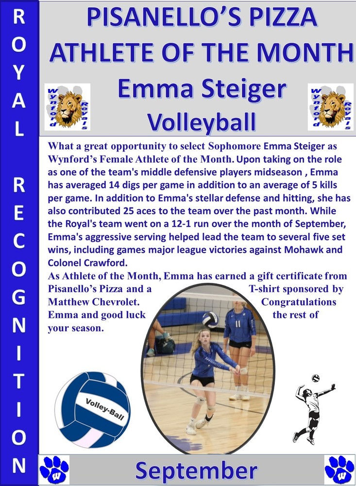 Wynford's Emma Steiger August Female Athlete of the Month