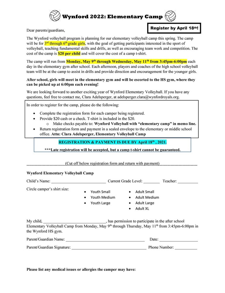 2022 Elementary Volleyball Camp