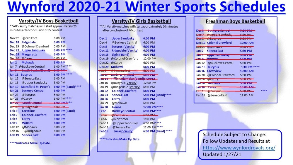 Wynford Winter Sport Schedule Updated 1-27-21 | Wynford Local Schools