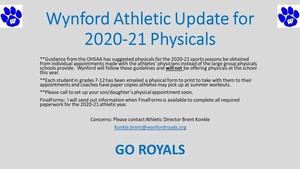 Wynford Athletic Update for 2020-21 Physicals