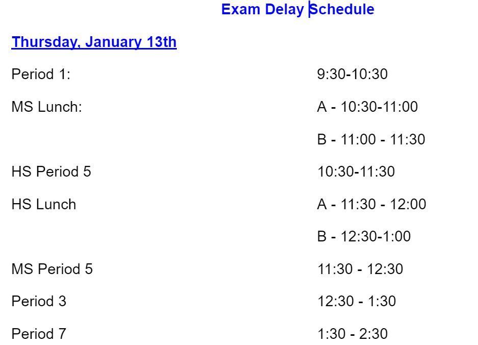Exam Delay Schedule