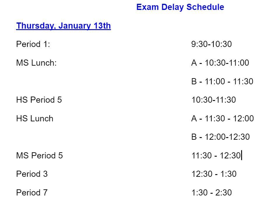 Corrected Exam Delay Schedule