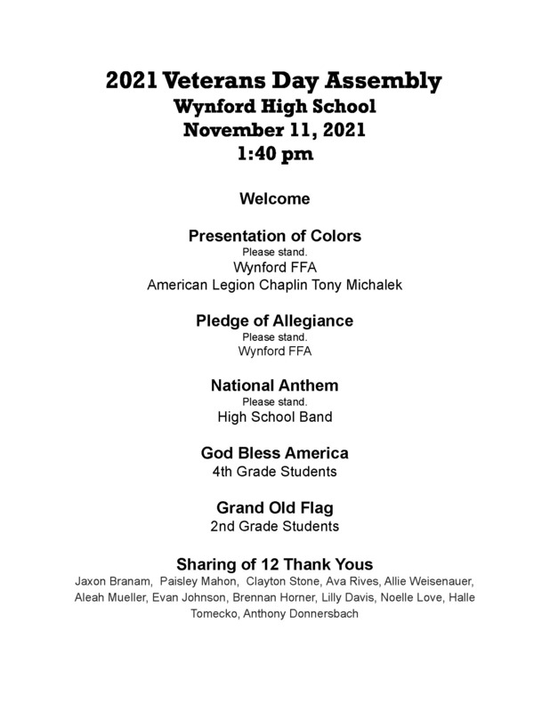 Veterans Day Assembly Wynford Local Schools